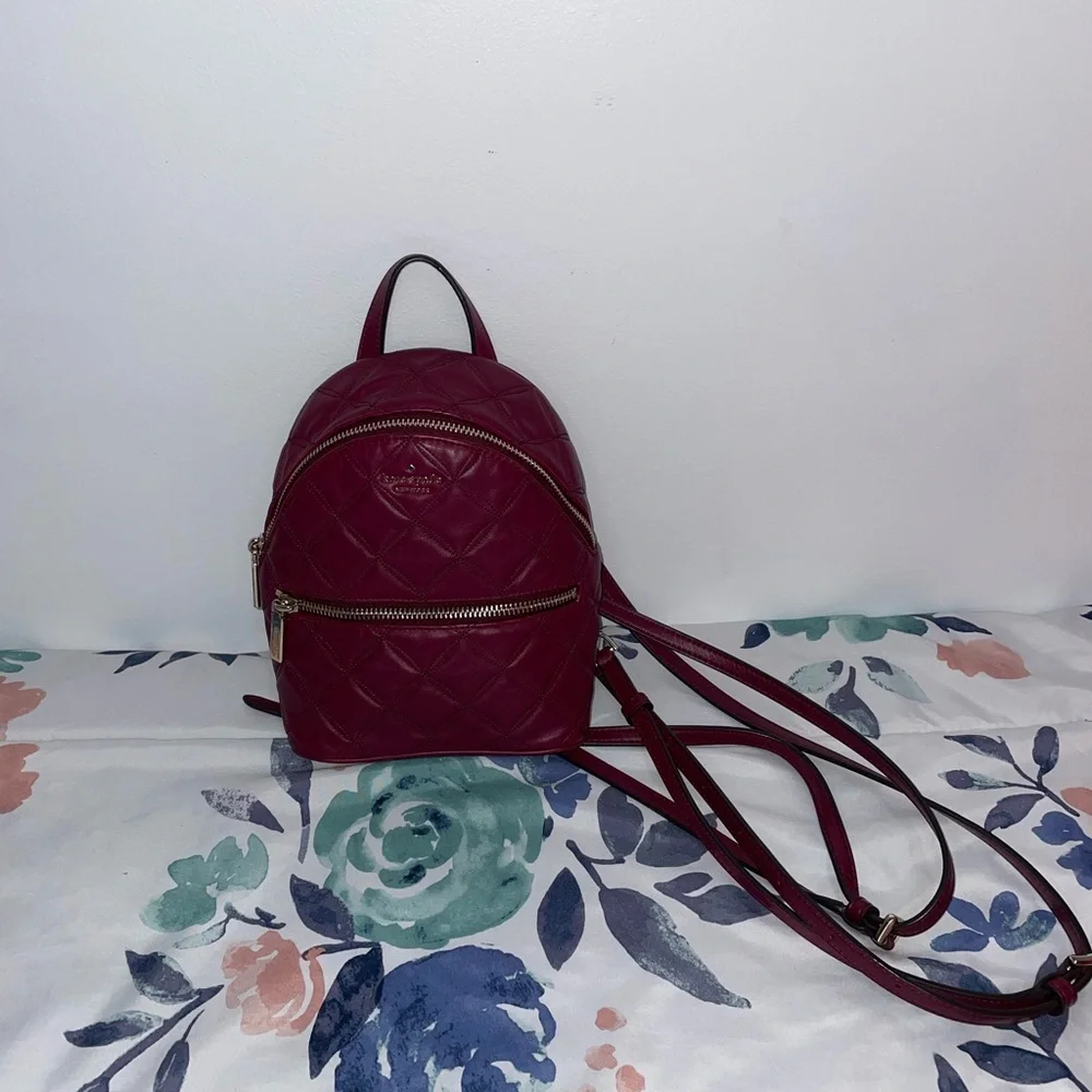 ♠️Kate Spade Natalia Mini Convertible Backpack Cherry Wood Crossbody Quilted - Picture 11 of 15